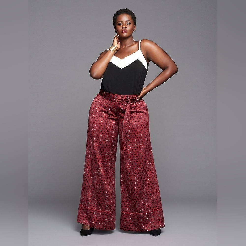 Lane Bryant Burgundy Red Printed Wide Leg Pants By Glamour X Size 22 - Picture 3 of 12